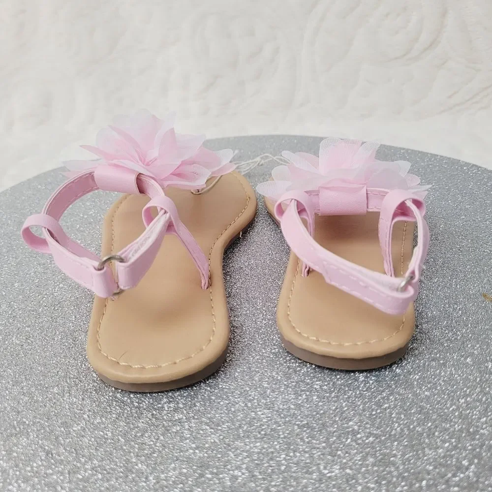 Pink Spring Flower Thong Sandals Ankle Strap Toddler Girls Size Large 9 - 10 New
